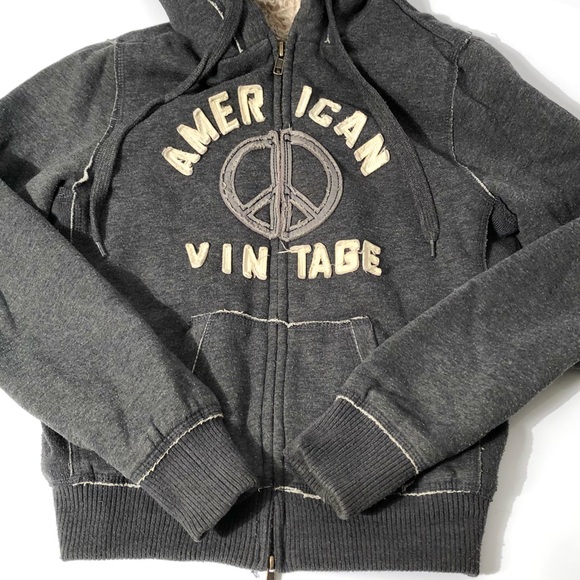 Freedom 2 Be American Vintage with Peace Sign Fur Lined Hoodie Size S - Picture 5 of 10